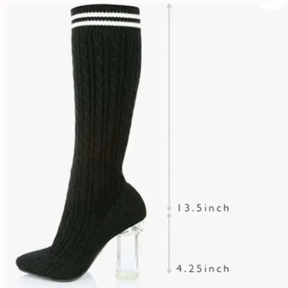 Sock boots transparent block heel pull on knit boots - Picture 5 of 6